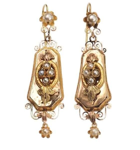 Viktorianische Ohrringe mit Perlen aus 18 Karat Gold