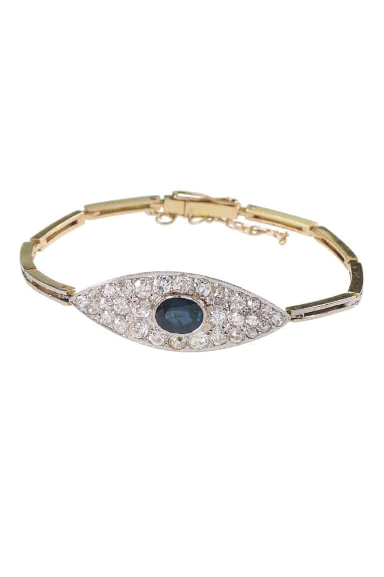 Art Déco Armband mit Saphir und Diamanten aus 18 Karat Gold und Platin