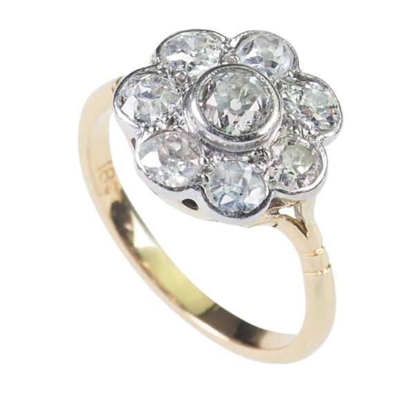 Art Déco Ring mit Diamanten aus 18 Karat Gold und Platin