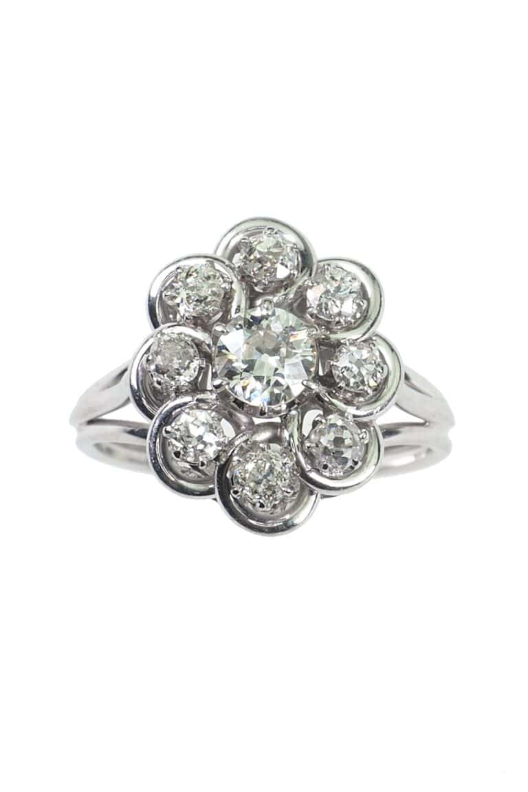 Art Déco Ring mit Diamanten aus 18 Karat Gold