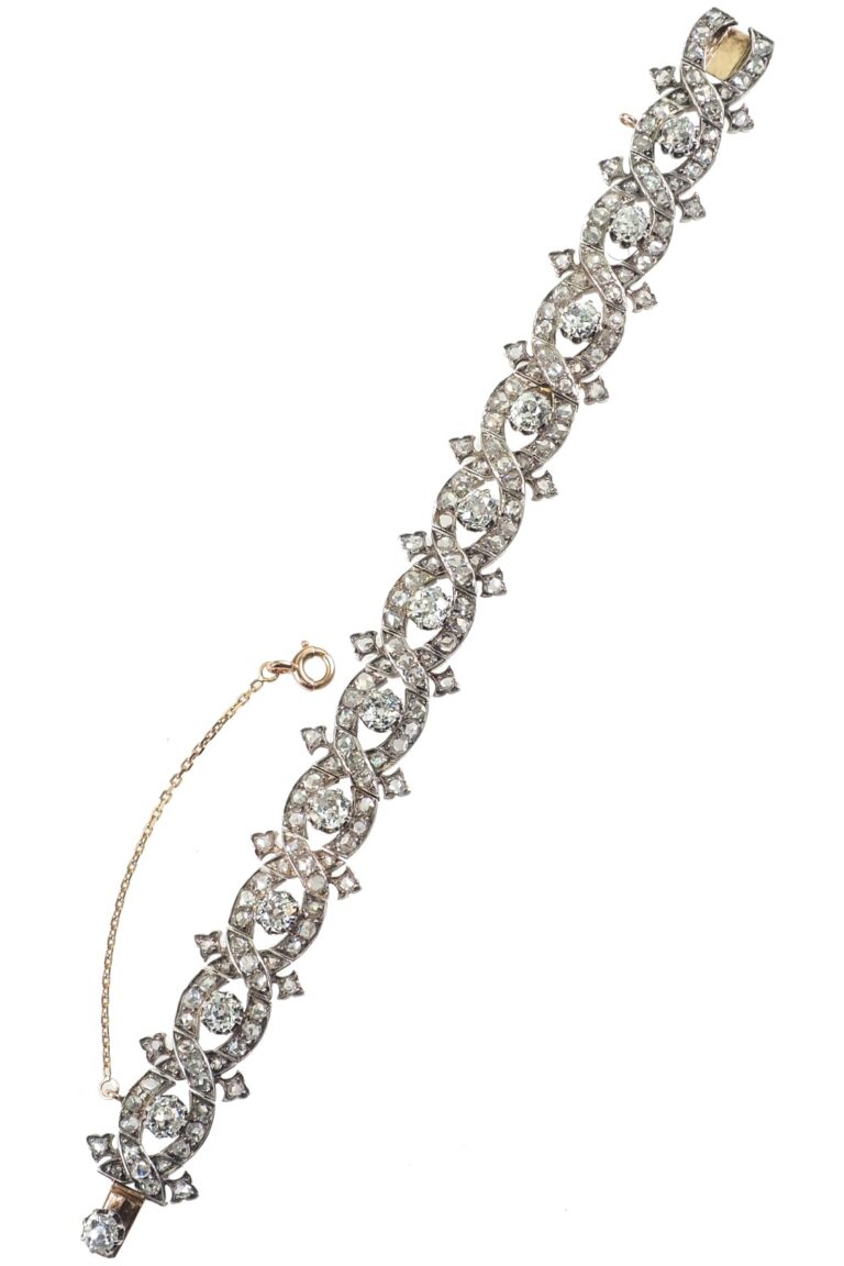 Jugendstil Armband mit Diamanten aus 18 Karat Roségold und Silber