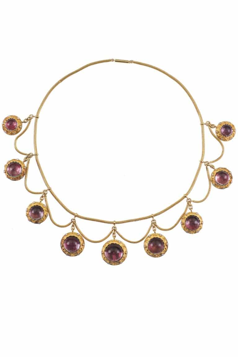 Viktorianische Schmuckset mit Murano Glas und Perlen aus 18 Karat Gold