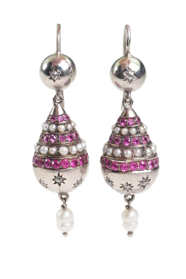 Vintage Ohrringe mit Rubine und Diamanten aus Silber