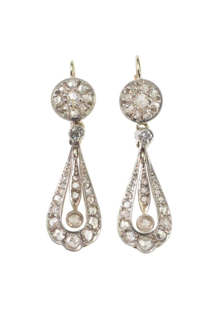 Jugendstil Ohrringe mit Diamanten aus 14 Karat Gold und Silber