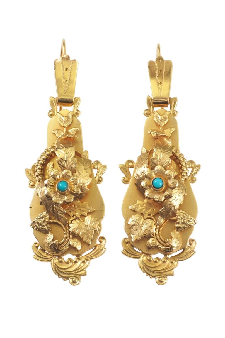 Viktorianische Ohrringe mit Türkise aus 15 Karat Gold