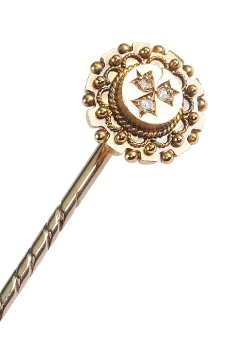 Viktorianische Krawattennadel mit Diamanten aus 15 Karat Gold