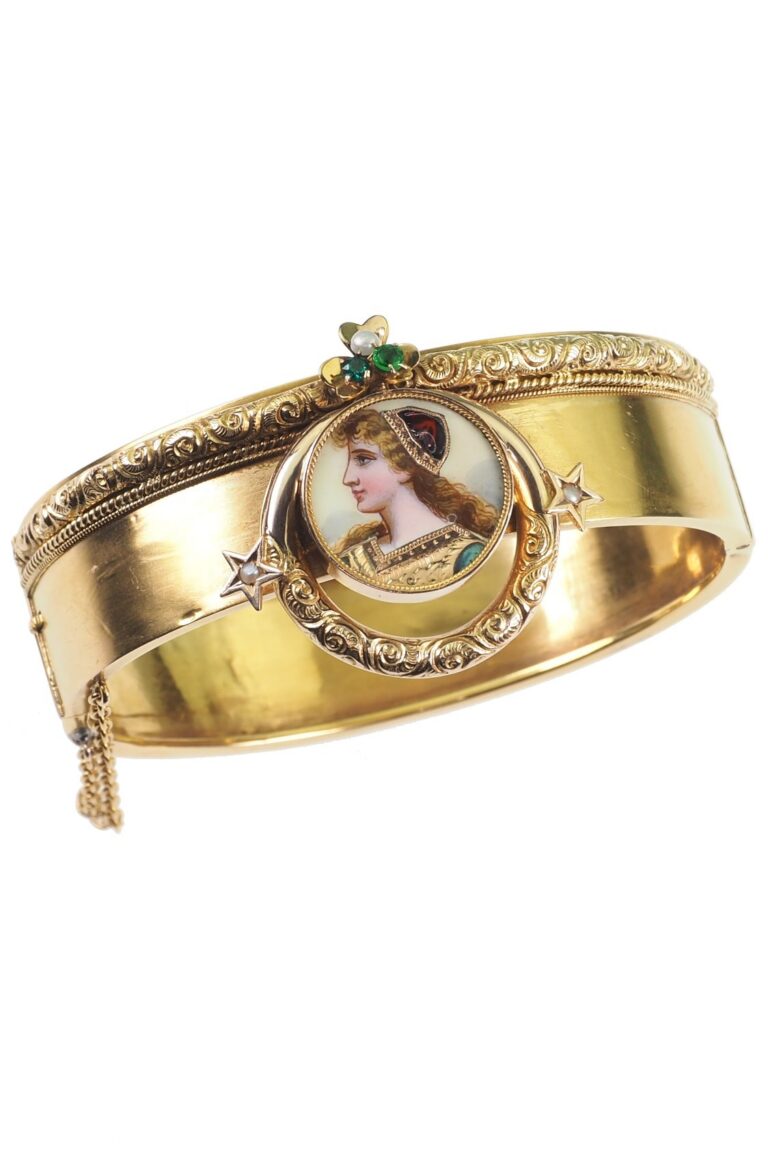 Viktorianischer Armreif mit Emaille, Granat und Perlen aus 18 Karat Gold