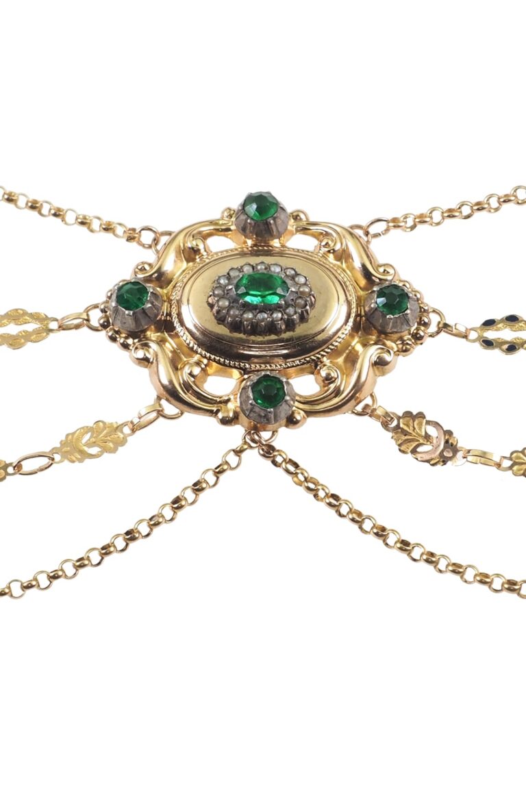 Georgianisches Collier mit Emaille und Perlen aus 18 Karat Gold