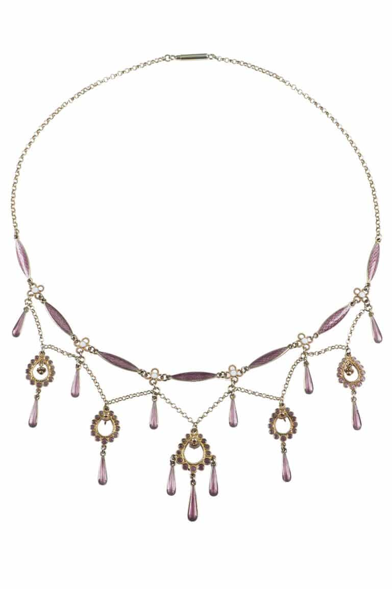Jugendstil Collier mit Emaille aus Sterling Silber