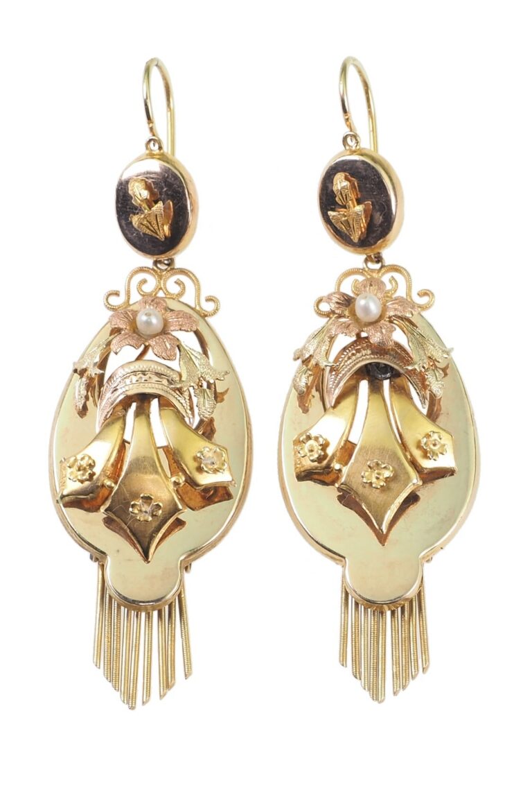 Viktorianische Ohrringe mit Perlen aus 15 Karat Gold