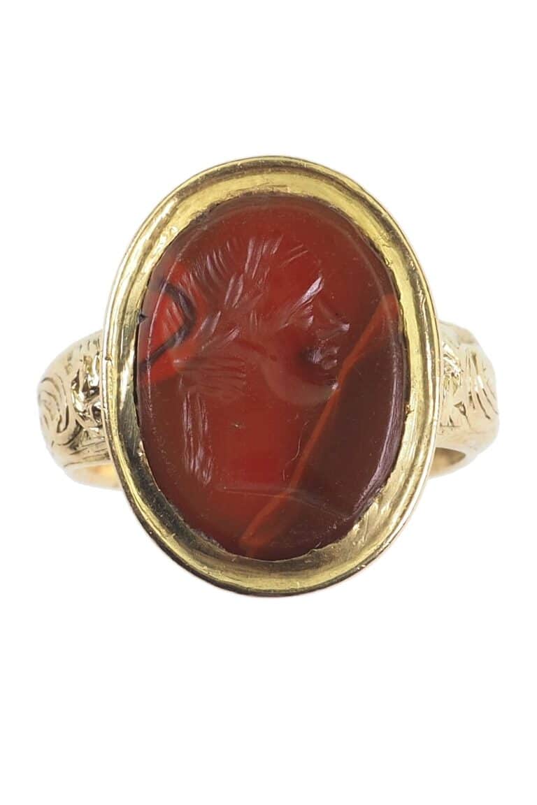 Viktorianischer Siegelring mit Karneol mit handgeschnittenem Intaglio aus 18 Karat Gold