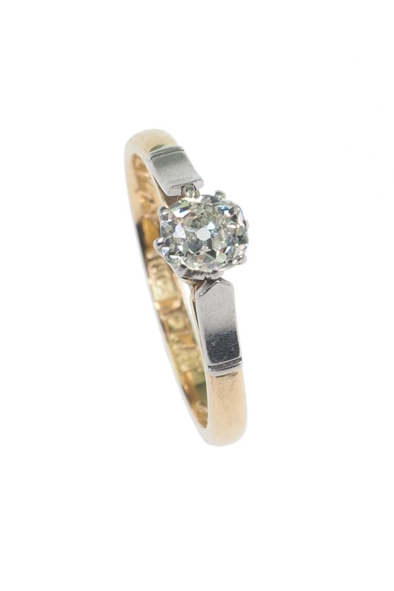 Vintage Verlobungsring mit Diamantsolitaire im Brillantschliff aus 18 Karat Gold und Platin