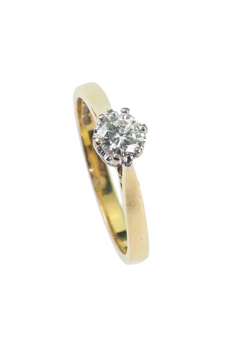 Vintage Verlobungsring mit Diamantsolitaire im Brillantschliff aus 18 Karat Gold und Platin
