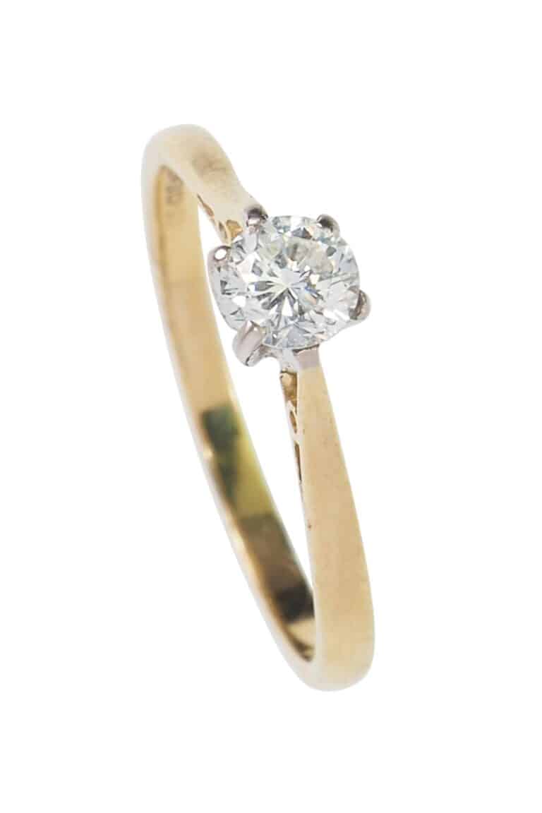 Vintage Verlobungsring mit Diamantsolitaire im Brillantschliff aus 18 Karat Gold und Platin