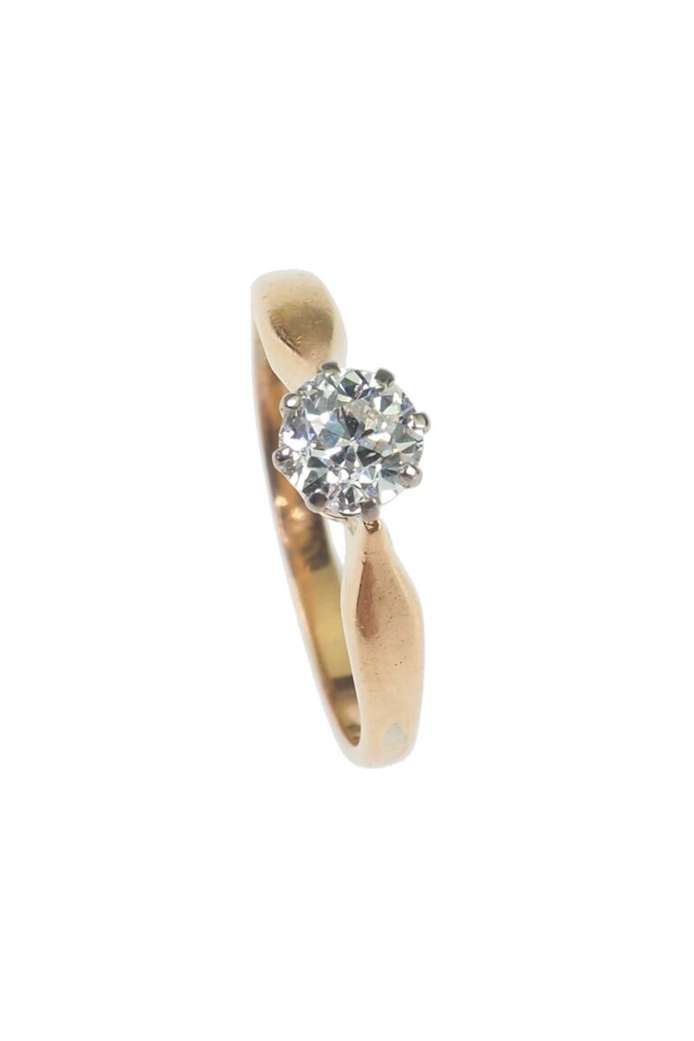 Vintage Verlobungsring mit Diamantsolitaire im Brillantschliff aus 18 Karat Gold und Platin