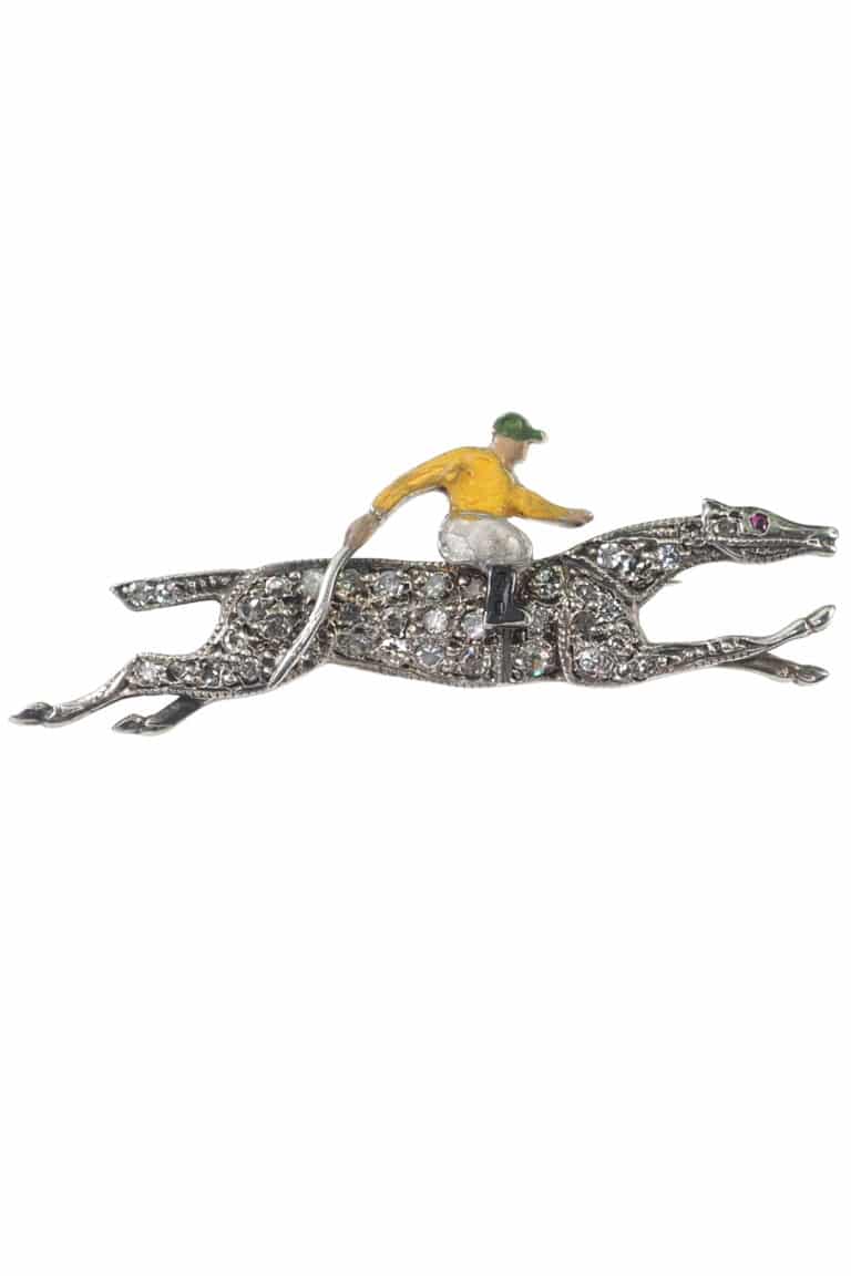 Edwardianische Brosche mit Emaille und Diamanten aus 15 Karat Gold