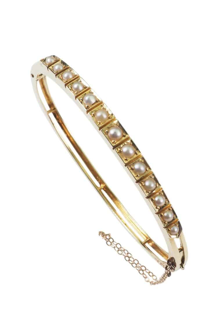 Viktorianisches Armreif mit Perlen aus 15 Karat Gold