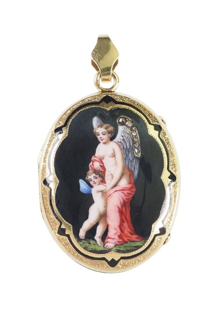 Napoléon III. Medaillon mit Emaille-Malerei aus 18 Karat Gelbgold