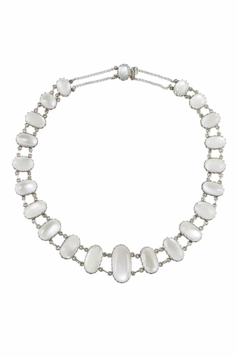 Collier aus der Dritten Französischen Republik mit Mondsteinen aus 925er Sterling Silber