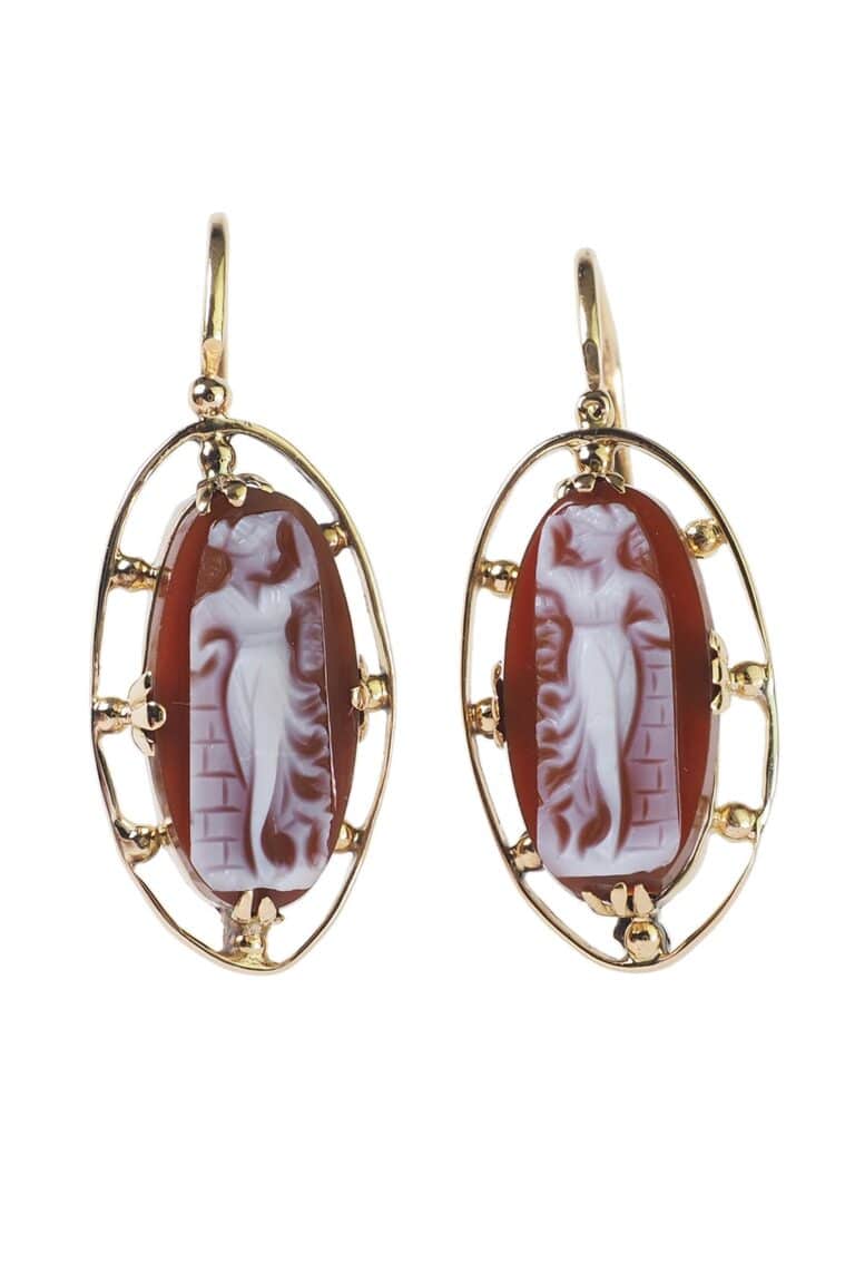 Königreich Frankreich „Julimonarchie“ Ohrringe Karneol-Steinkameen aus 18 Karat Gold