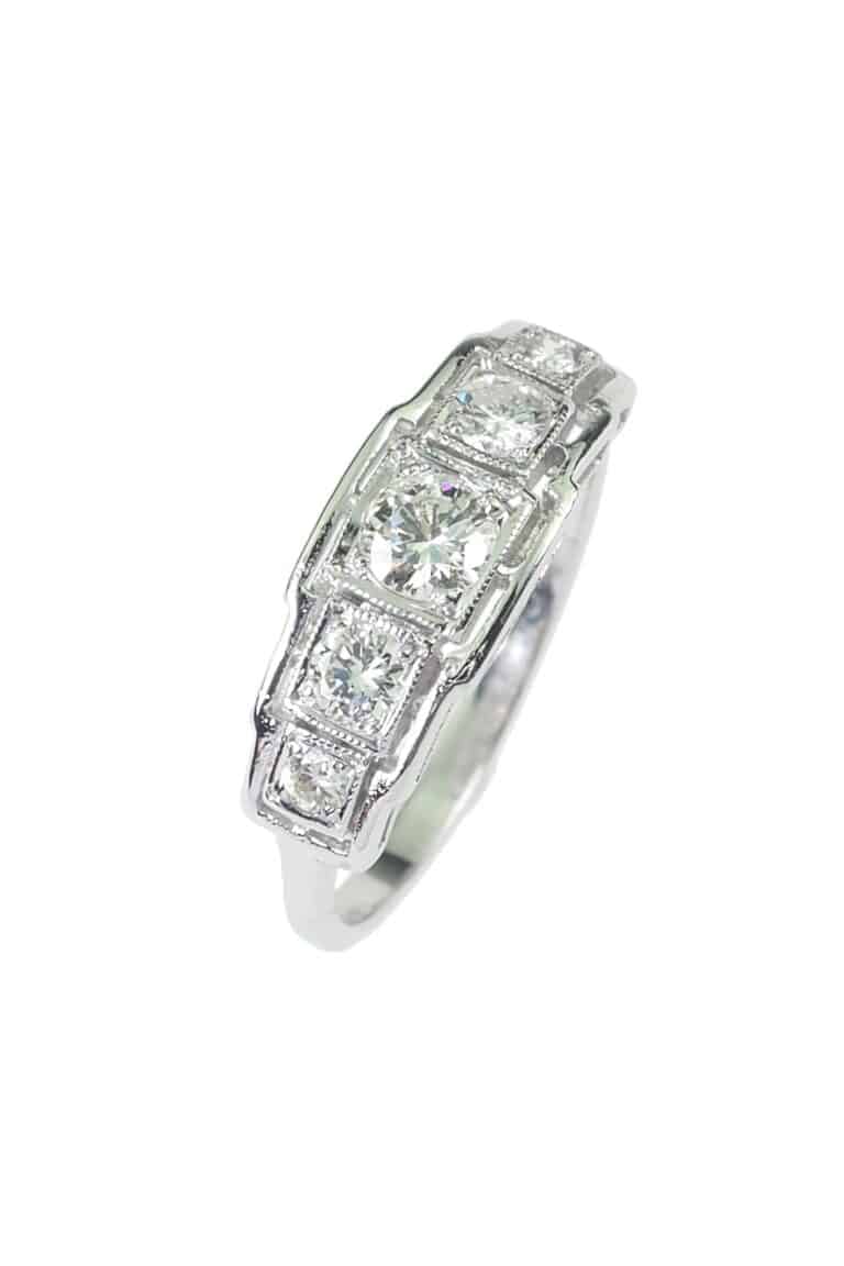 Art Déco Ring mit Diamanten aus 18 Karat Gold