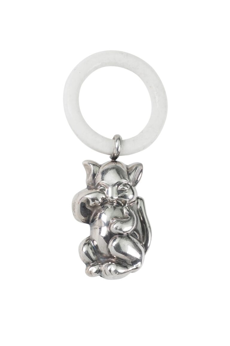 Art Déco Babyrassel mit Kunststoff Beißring aus 800er Silber
