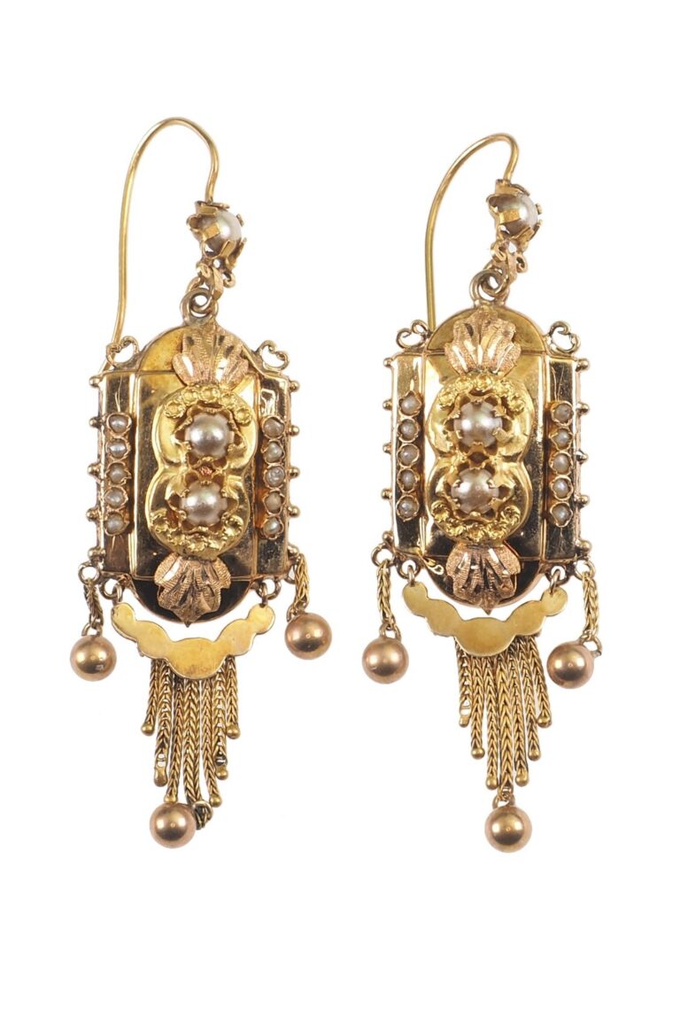 Viktorianische Ohrringe mit Perlen aus 18 Karat Gold