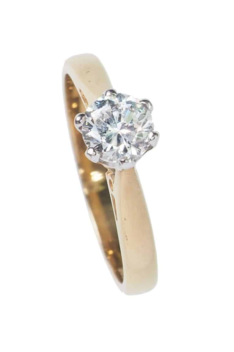 Vintage Verlobungsring mit Diamantsolitaire im Brillantschliff aus 18 Karat Gold und Platin