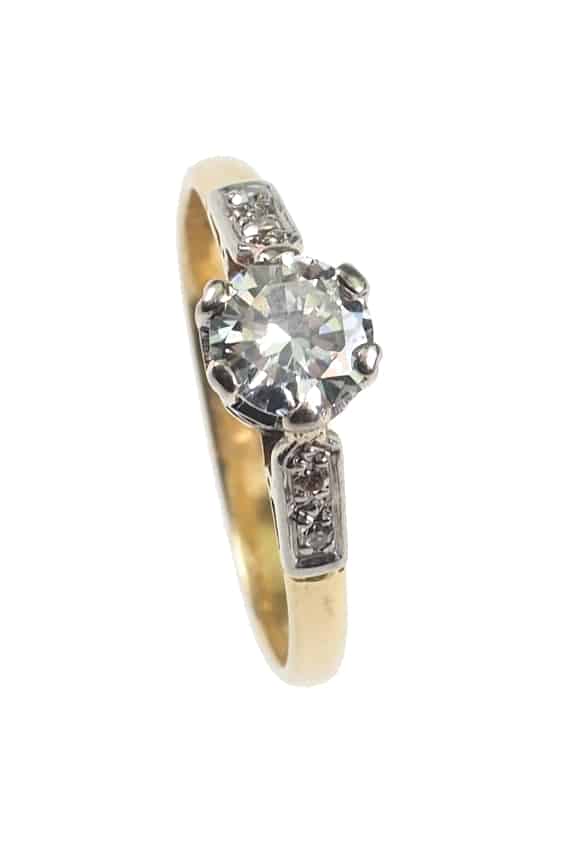 Vintage Verlobungsring mit Diamantsolitaire im Brillantschliff aus 18 Karat Gold und Platin
