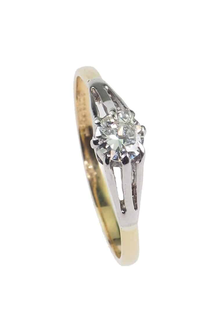 Vintage Verlobungsring mit Diamantsolitaire im Brillantschliff aus 18 Karat Gold und Platin
