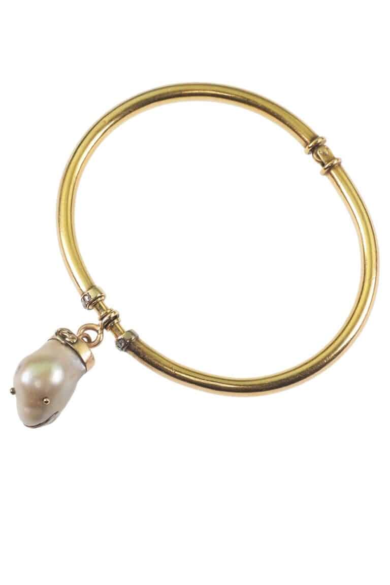 Edwardianischer Armreif mit Diamanten und Perle aus 18 Karat Gold