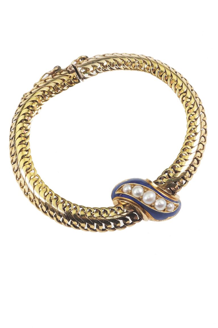 Armband mit Emaille und Pereln aus 18 Karat Gold