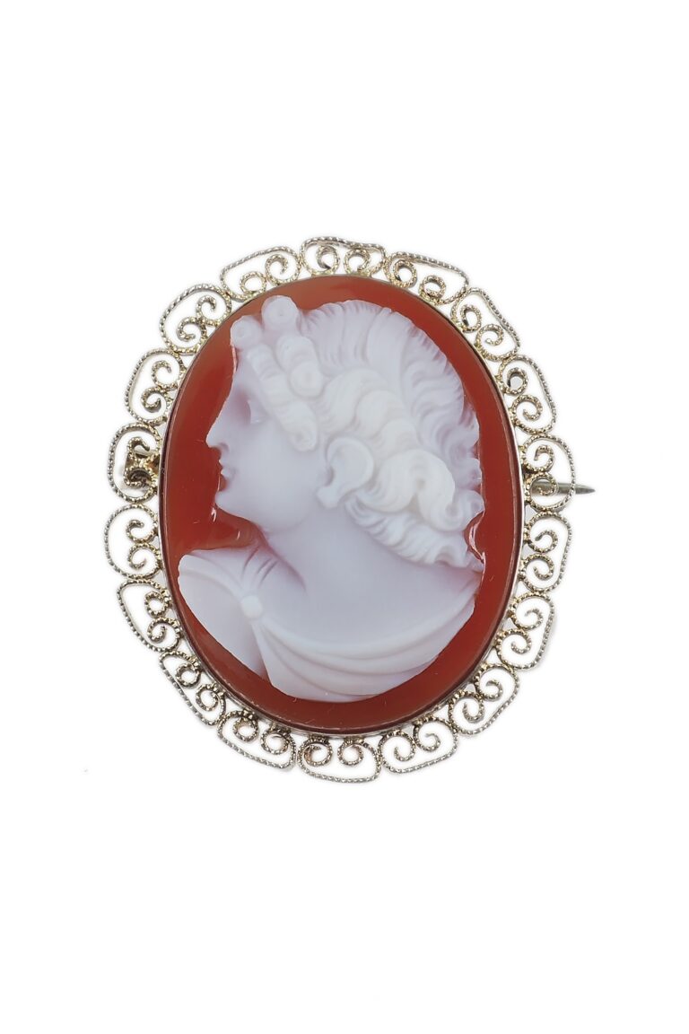 Viktorianische Brosche mit Achatkamee aus vergoldetem Silber