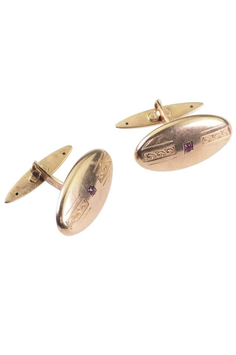 Jugendstil Manschettenknöpfe mit Rubine aus 14 Karat Gold