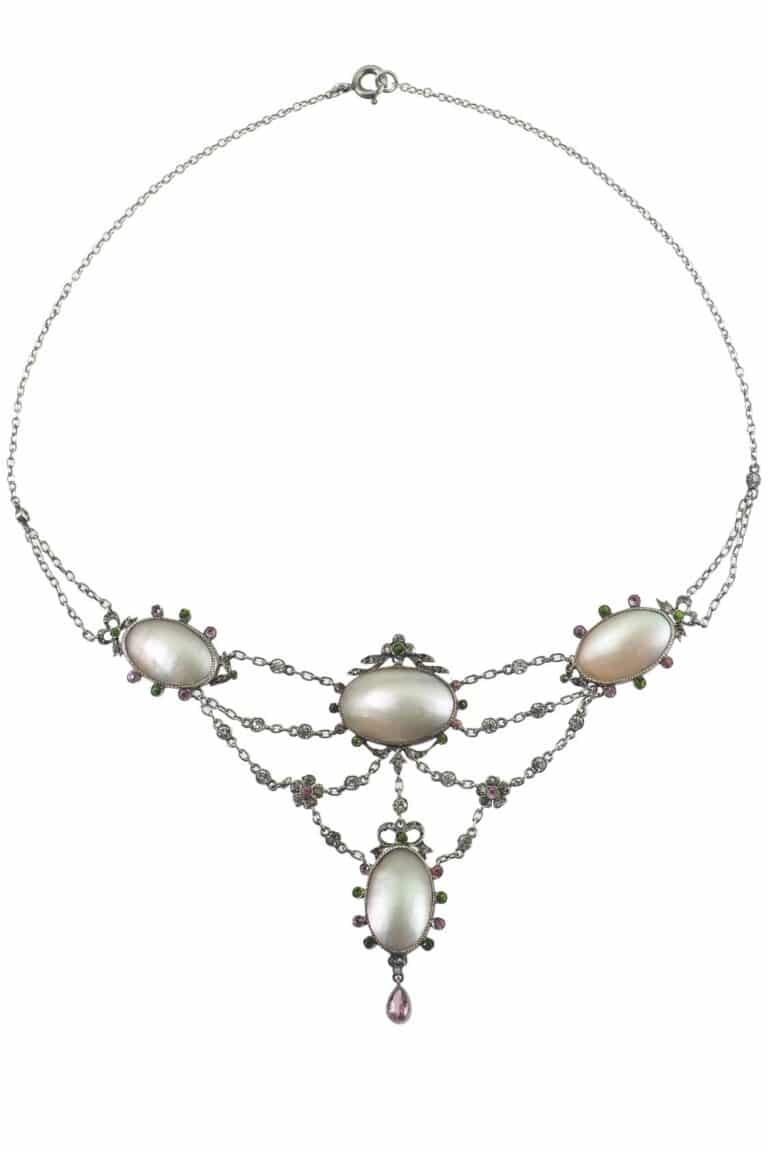 Edwardianischer Collier mit Perlen aus Sterling Silber