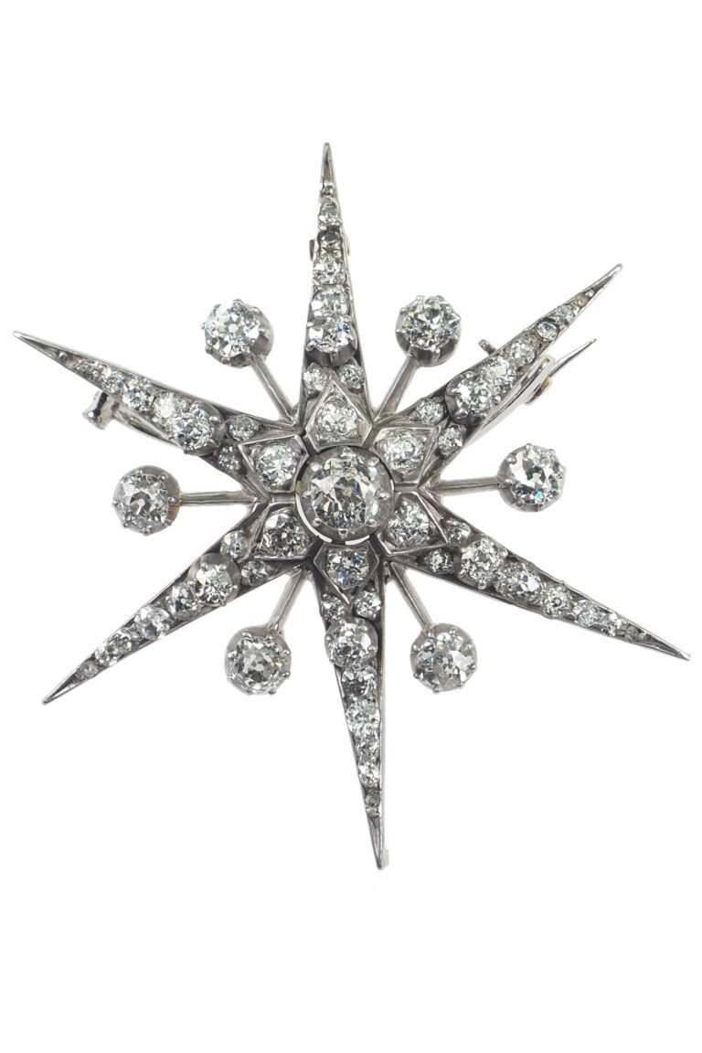 Viktorianischer Brosche mit Diamanten aus 15 Karat Gold und Silber