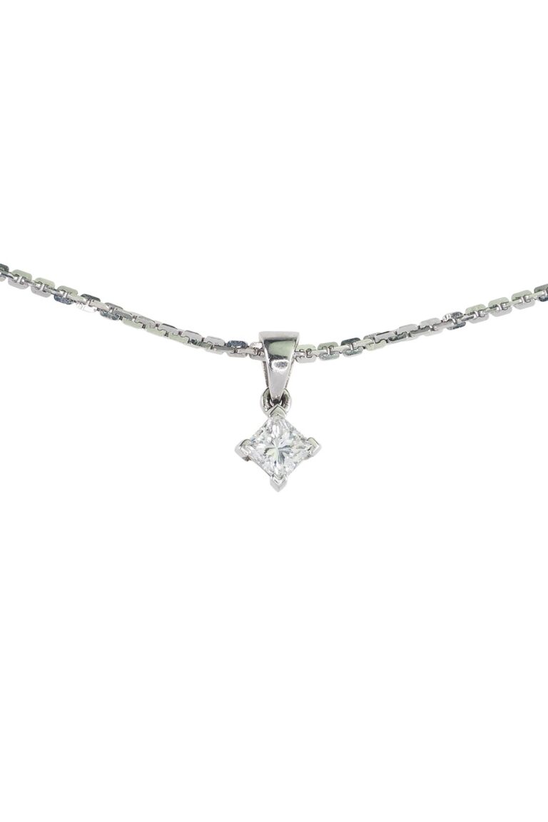 Viktorianischer Anhänger mit Diamant-Solitaire im Prinzessschliff aus 18 Karat Weißgold