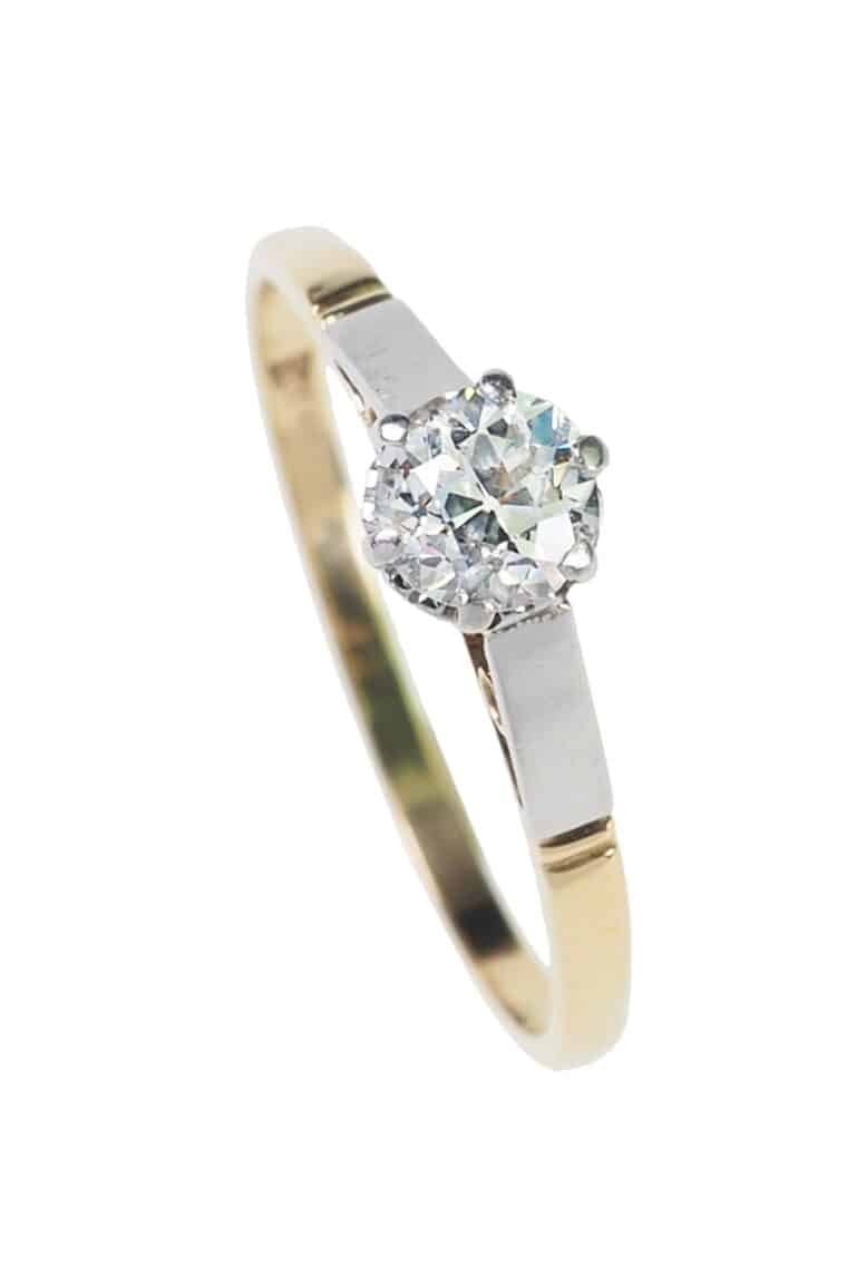 Vintage Verlobungsring mit Diamantsolitaire im Brillantschliff aus 18 Karat Gold und Platin